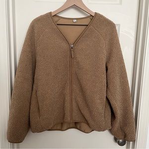 Uniqlo Collarless Faux Shearling Fleece Jacket